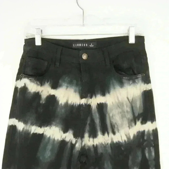 Lioness Black Cream Grunge Tie Dye Highwaisted Straight Leg Denim Jeans - Picture 2 of 3